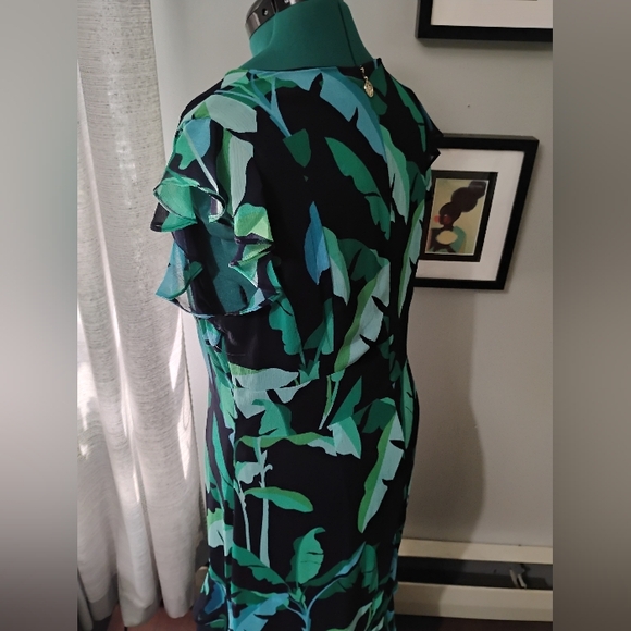 Tommy Hilfiger Tropical Leaf Print High-Low Dress, Sz 16 - Picture 6 of 14